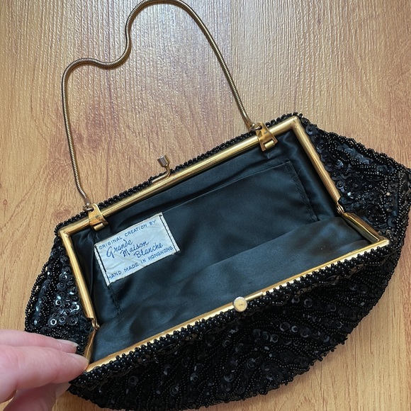 VINTAGE 50s 60s , Grande Maison Blanche beaded purse, black Evening bag - Picture 3 of 16